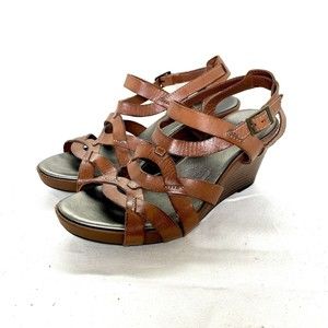 Clarks Brown Leather Adjustable Strappy Wedge Heel Sandals 65059 Women 8.5